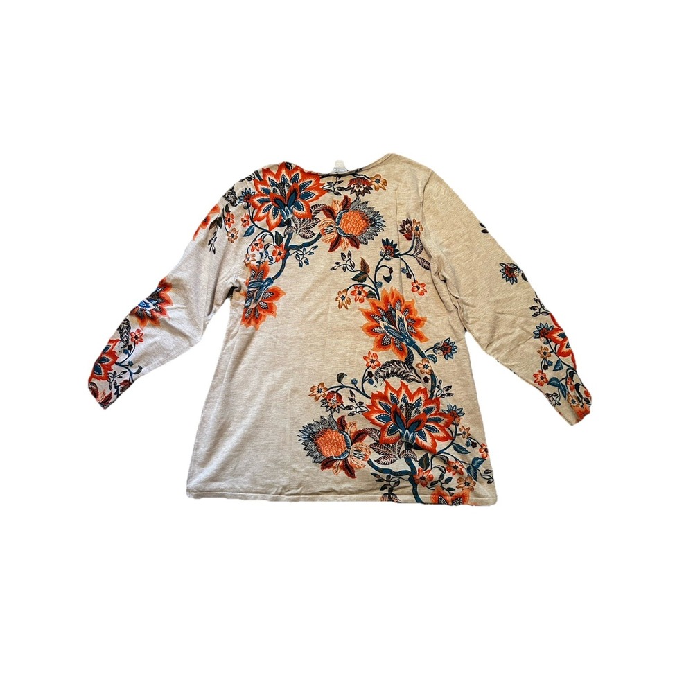 Chicos Womens 2 Tan Asian Floral Orange Blue New Knit Pullover Sweater US 12 - Picture 7 of 7
